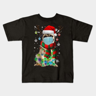 Pug Dog Reindeer With Face Mask Christmas Lights Pajama Kids T-Shirt